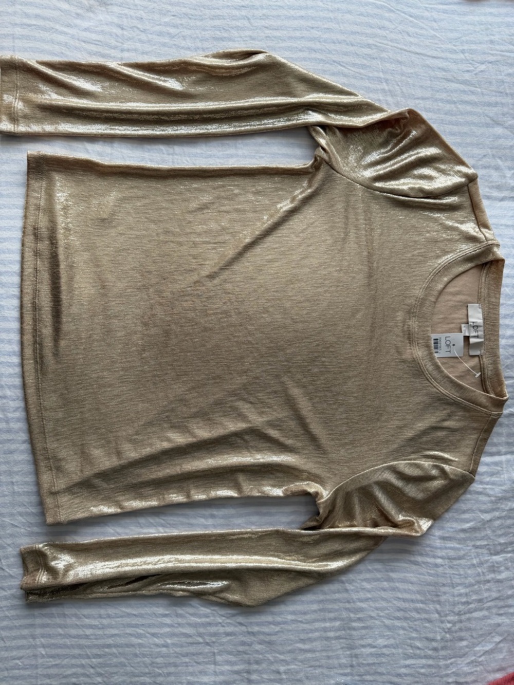LOFT Metallic Champagne and Metallic Brown Long Sleeve Tops